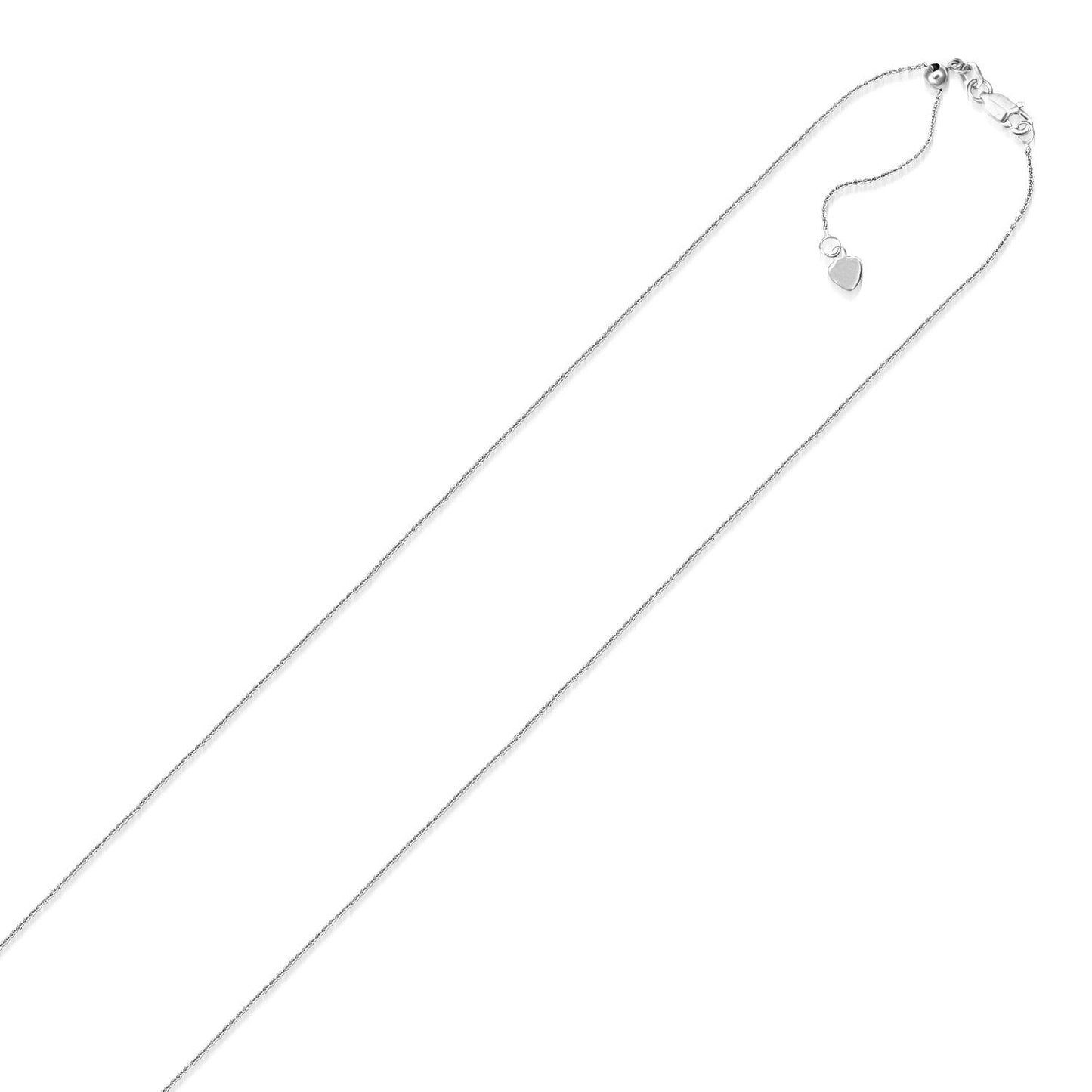 10K White Gold Adjustable Cable Chain Necklace with Heart Dangle (1.10 mm)
