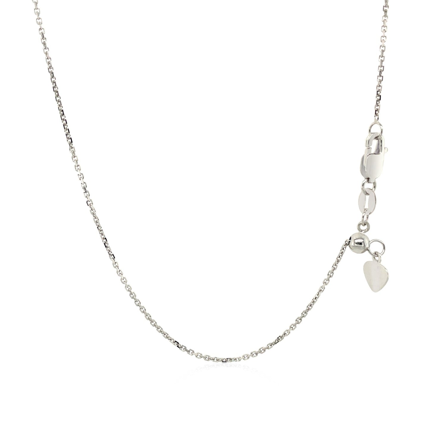 10K White Gold Adjustable Cable Chain Necklace with Heart Dangle (1.10 mm)