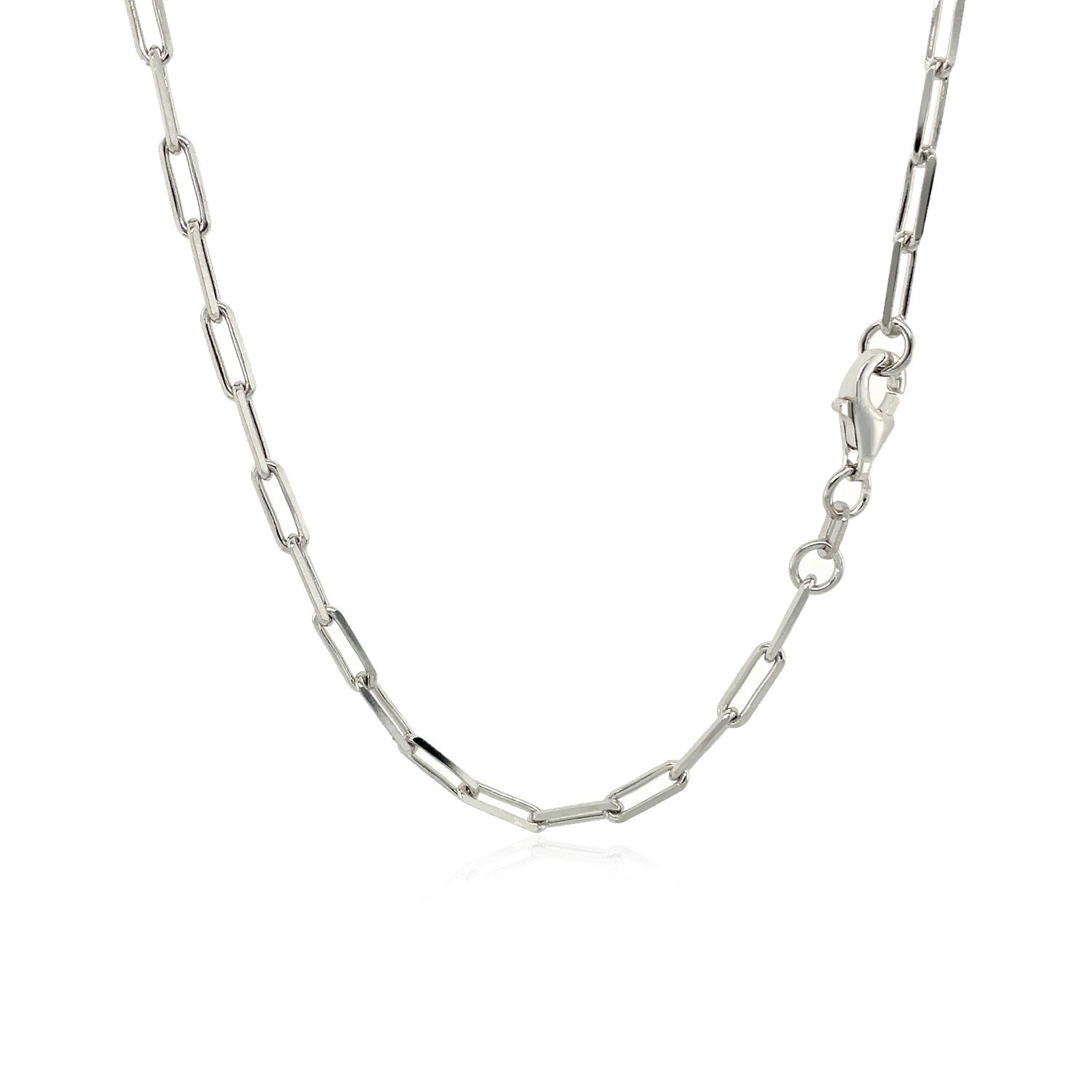 14K White Gold Paperclip Chain 2.50mm | Solid Gold, Lobster Clasp