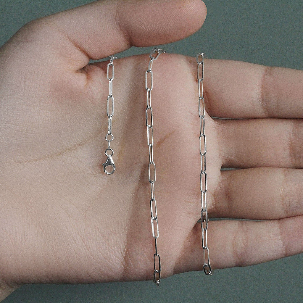 14K White Gold Paperclip Chain 2.50mm | Solid Gold, Lobster Clasp