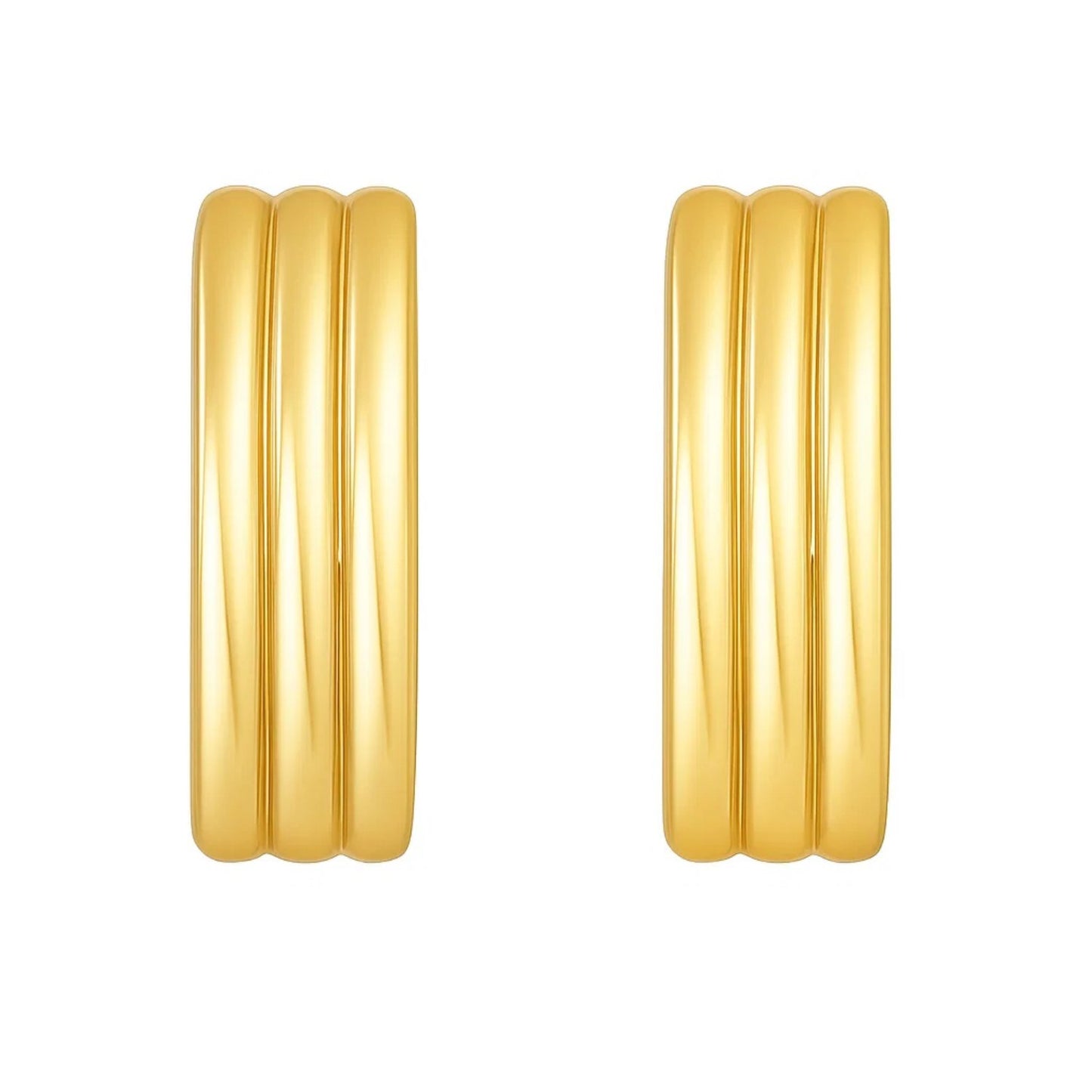 14K Yellow Gold Fancy Oval Triple Row Hoop Earrings