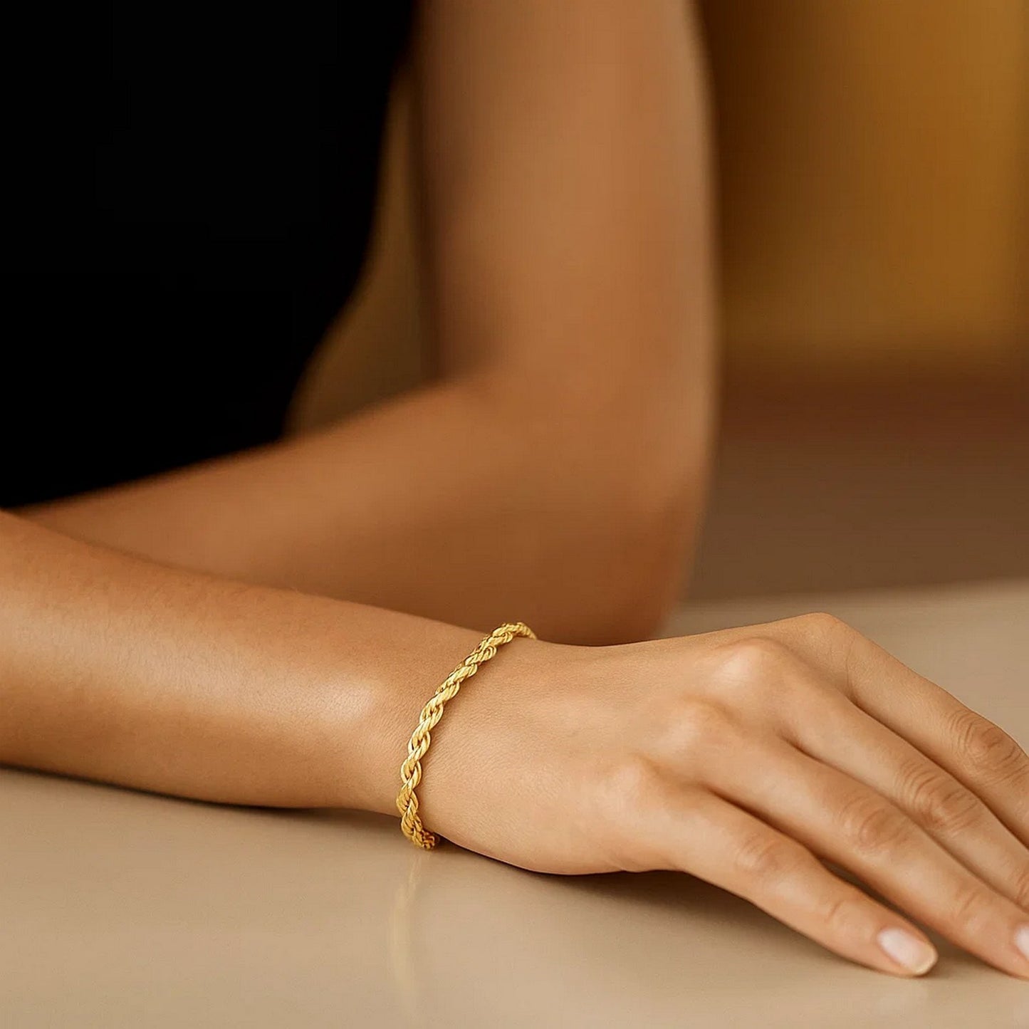 14K Yellow Gold Solid Rope Bracelet (2.50 mm)
