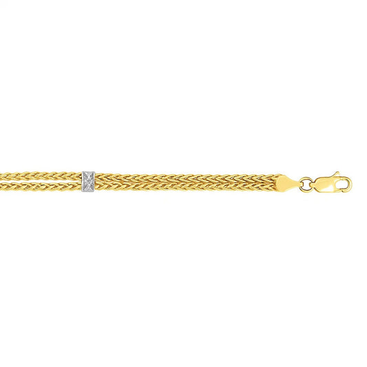 14K Two-Tone Gold Dual Wheat Chain Bracelet with Diamond Stations (3.75 mm)
