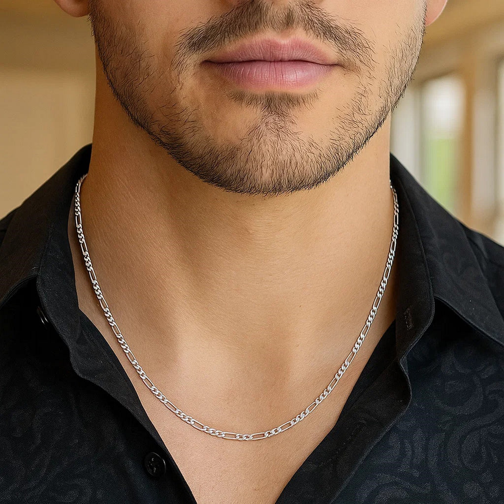 14K White Gold Solid Figaro Chain – 1.90mm, Solid Gold