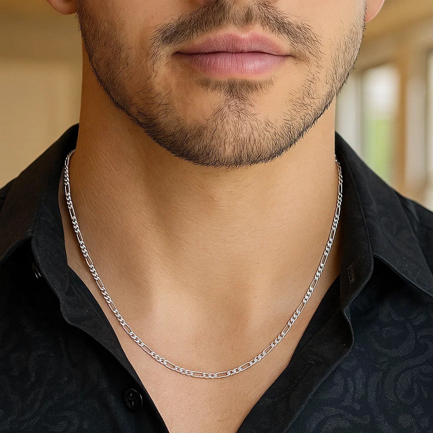 14K White Gold Solid Figaro Chain – 1.90mm, Solid Gold