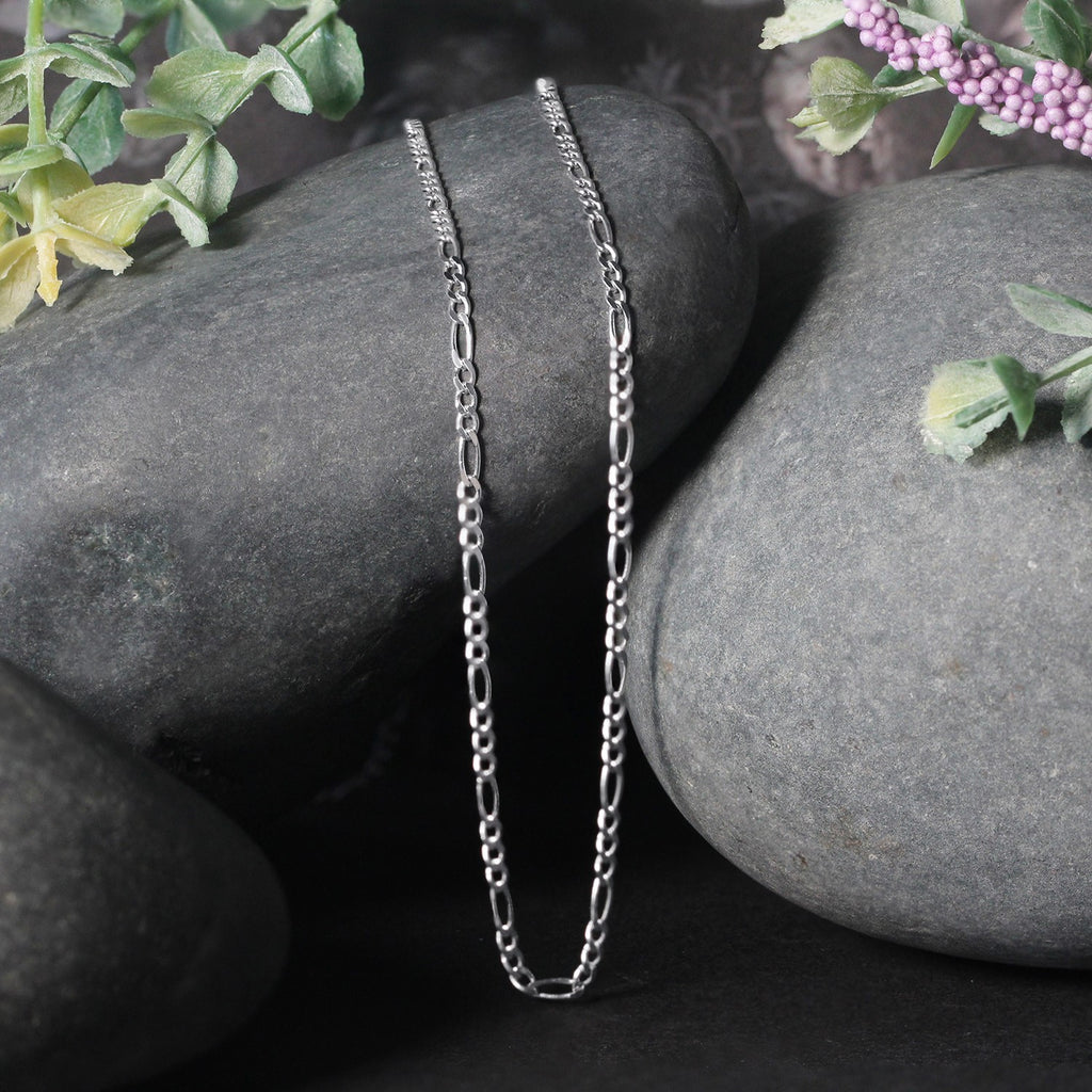 14K White Gold Solid Figaro Chain – 1.90mm, Solid Gold