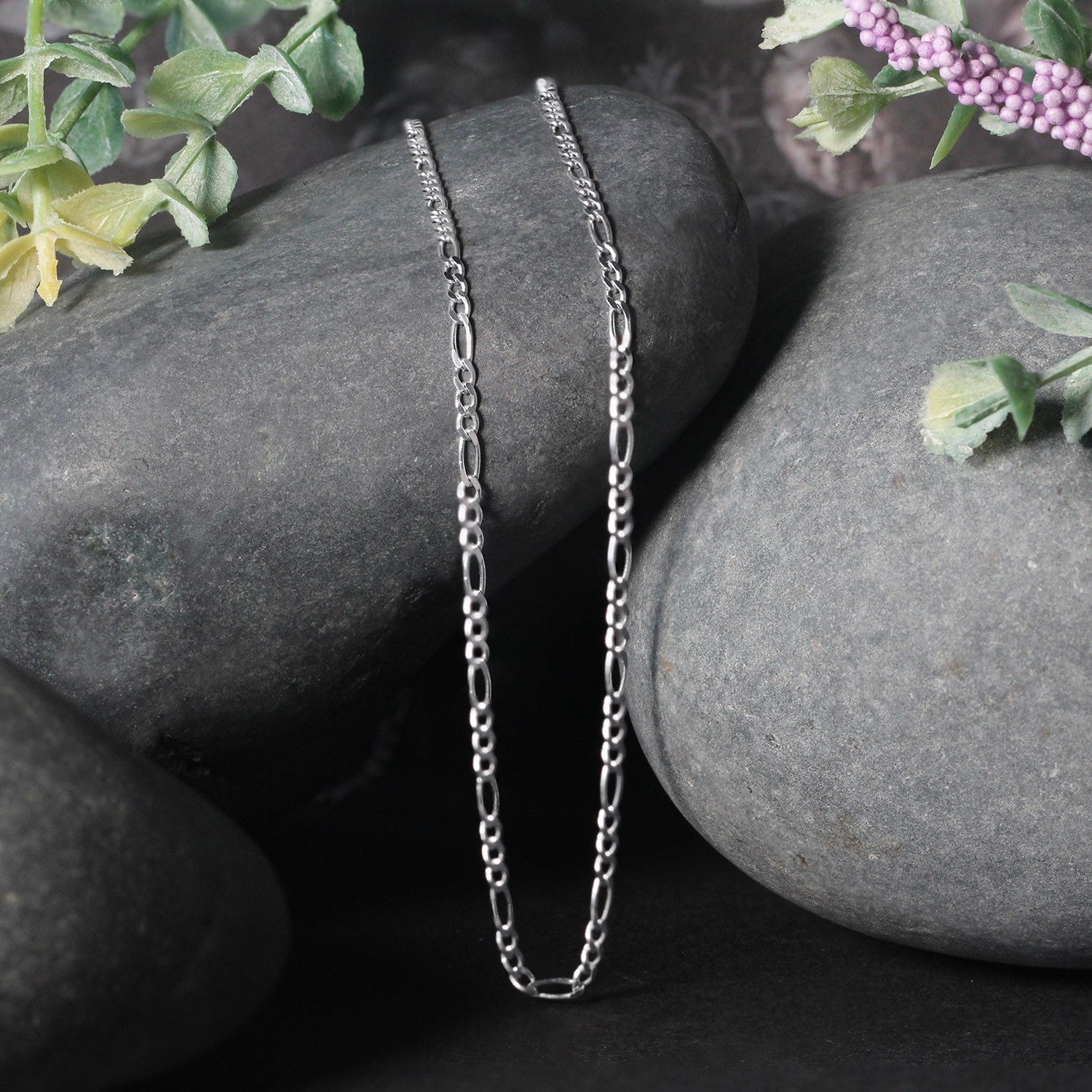 14K White Gold Solid Figaro Chain – 1.90mm, Solid Gold