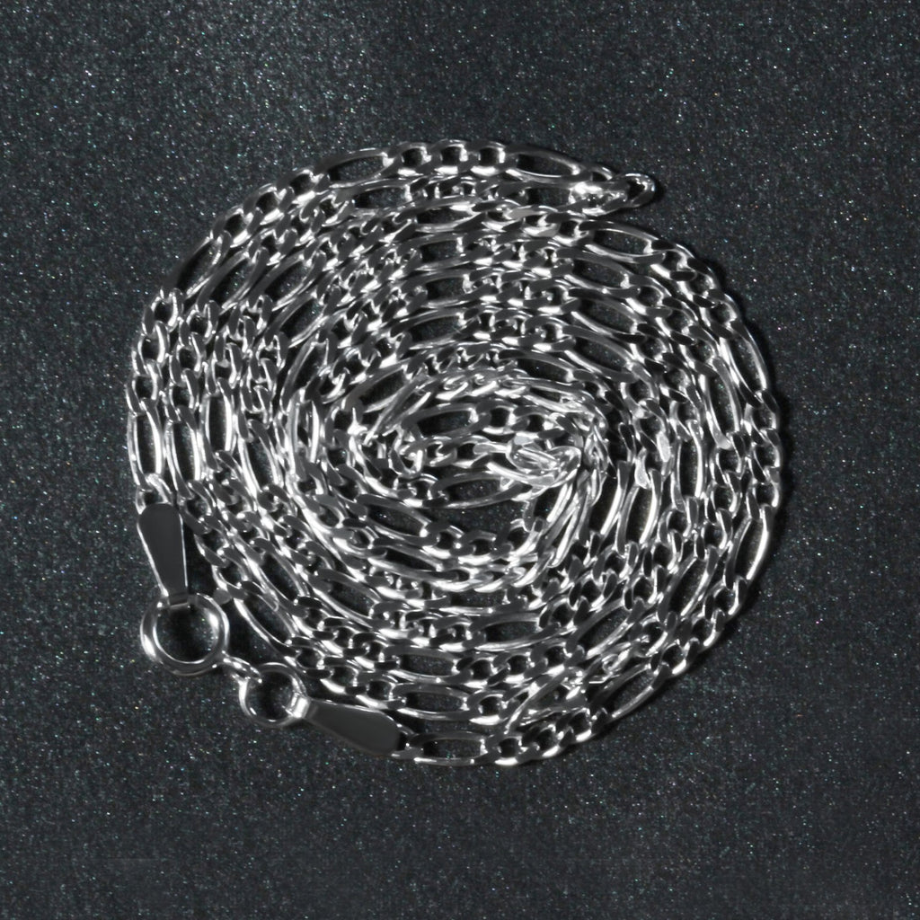 14K White Gold Solid Figaro Chain – 1.90mm, Solid Gold