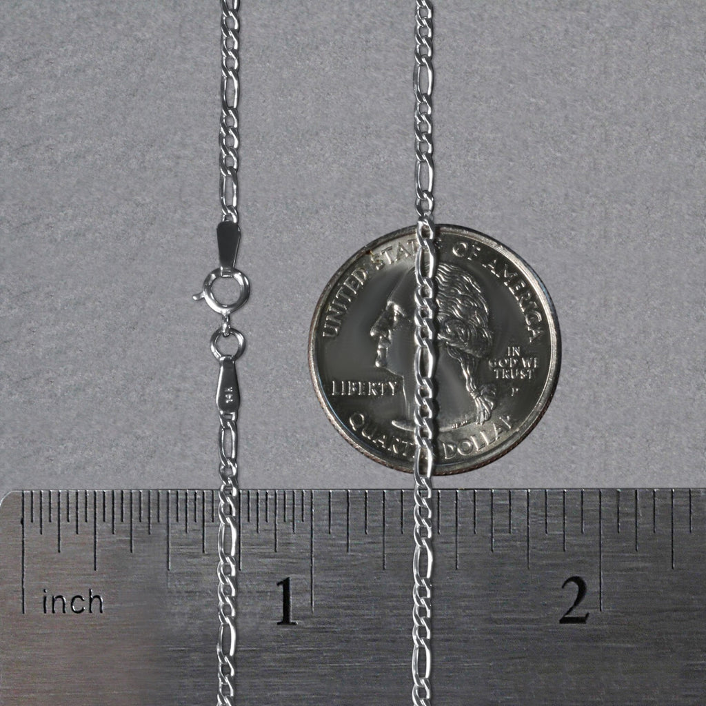 14K White Gold Solid Figaro Chain – 1.90mm, Solid Gold