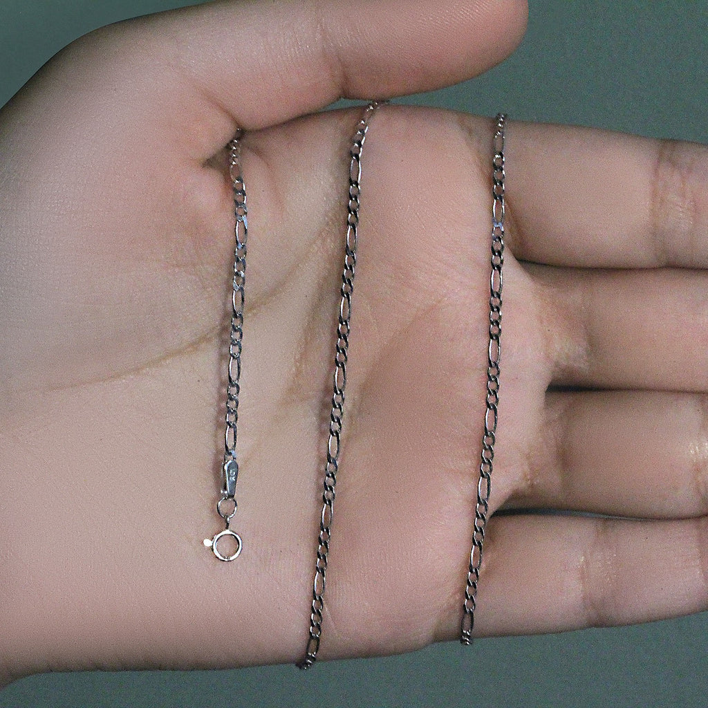 14K White Gold Solid Figaro Chain – 1.90mm, Solid Gold