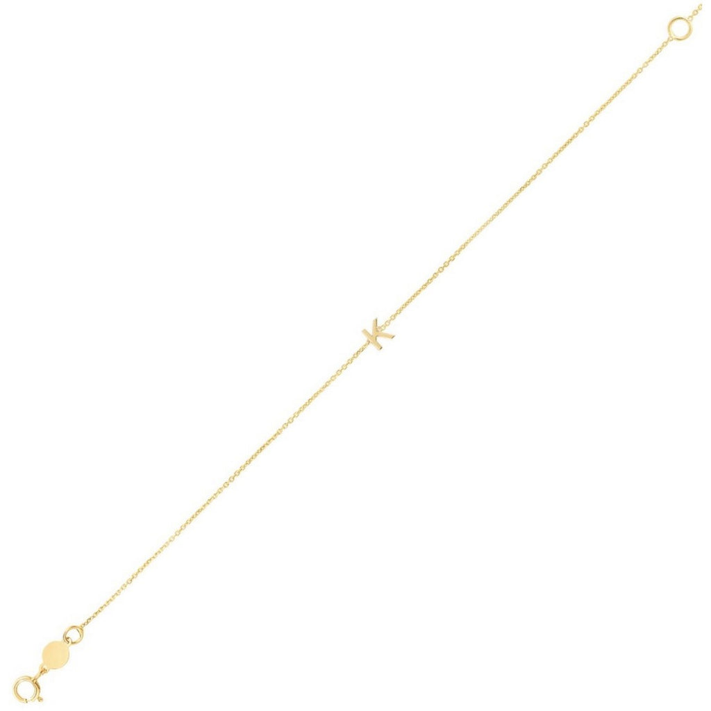 14K Yellow Gold Women's Mini Initial K Bracelet – 7 Inches – 14K Gold