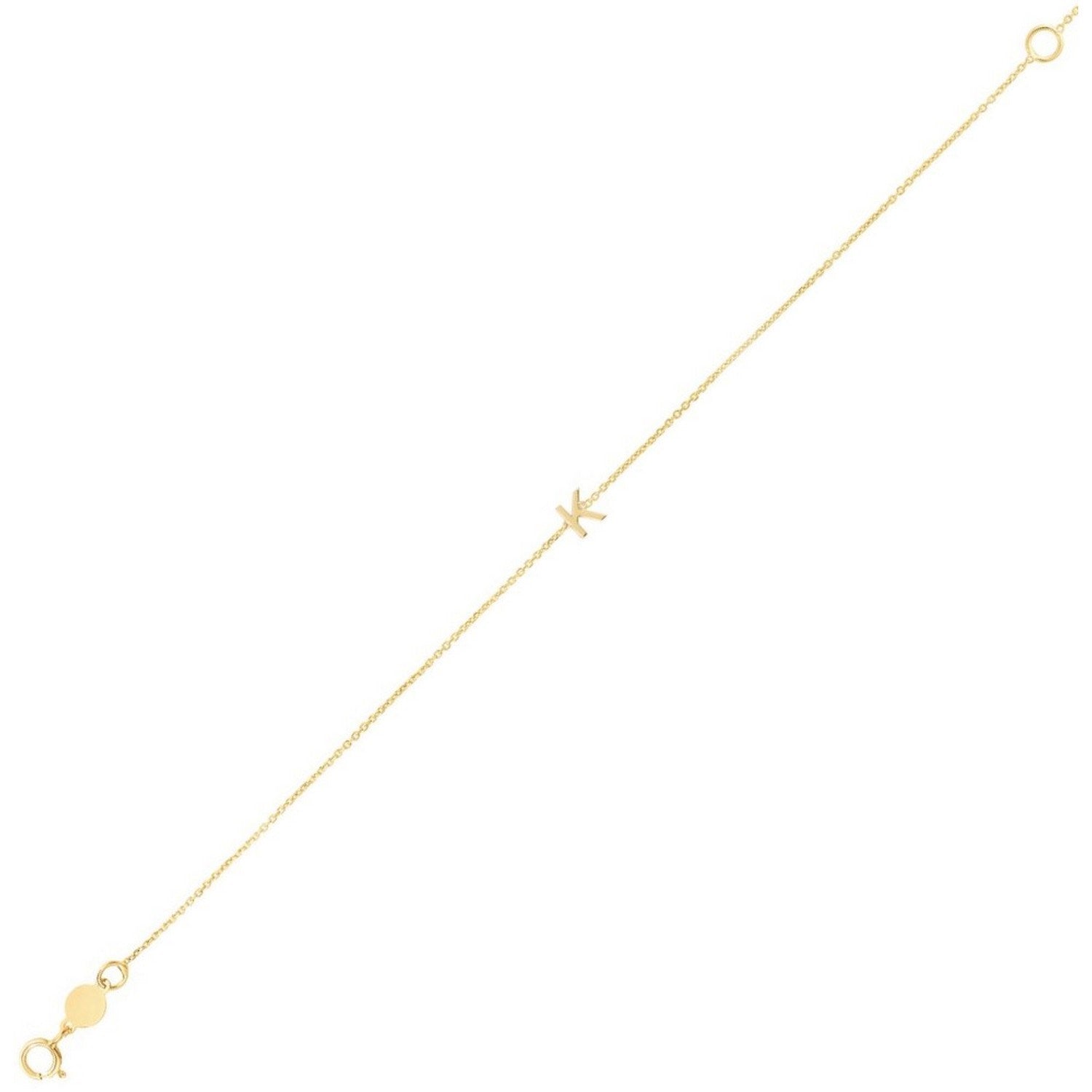 14K Yellow Gold Women's Mini Initial K Bracelet – 7 Inches – 14K Gold