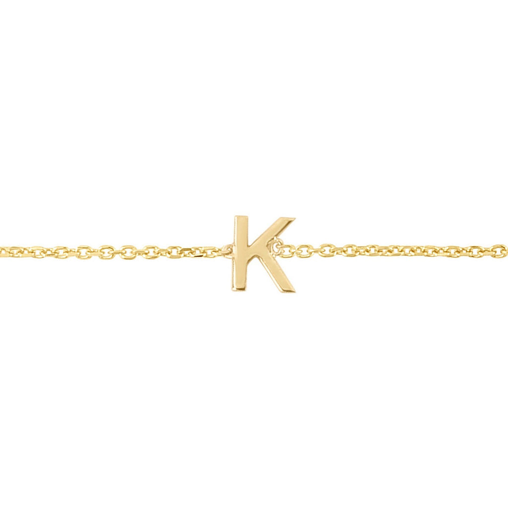 14K Yellow Gold Women's Mini Initial K Bracelet – 7 Inches – 14K Gold