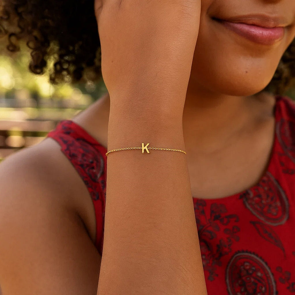14K Yellow Gold Women's Mini Initial K Bracelet – 7 Inches – 14K Gold