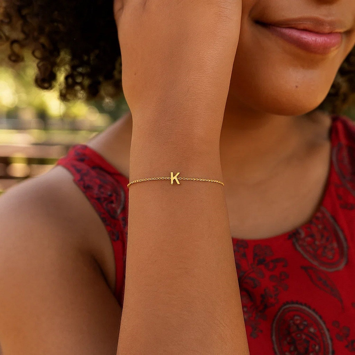 14K Yellow Gold Women's Mini Initial K Bracelet – 7 Inches – 14K Gold