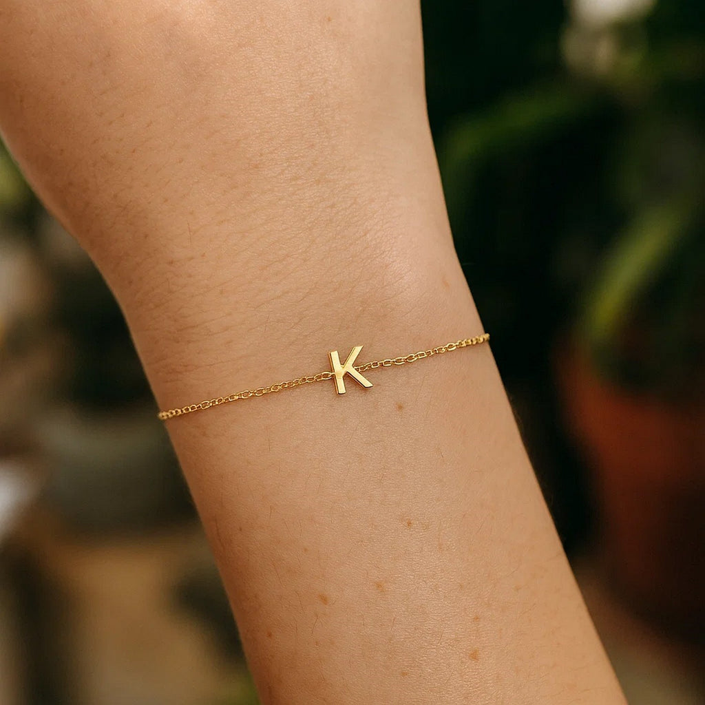 14K Yellow Gold Women's Mini Initial K Bracelet – 7 Inches – 14K Gold