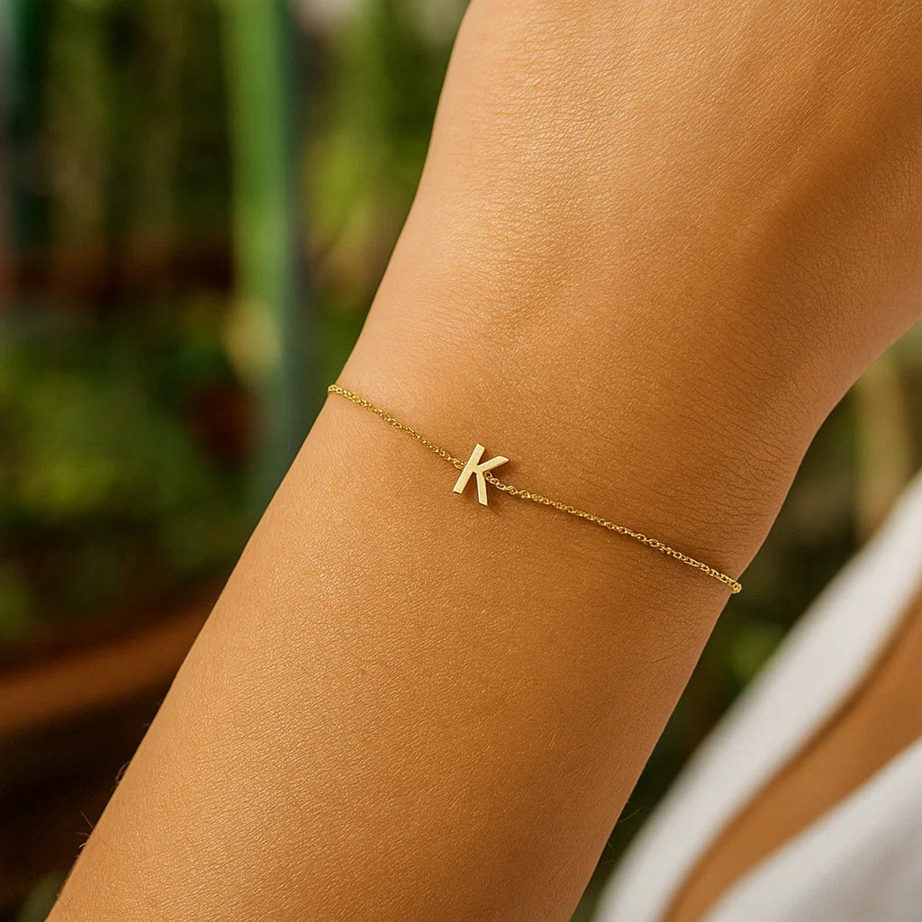 14K Yellow Gold Women's Mini Initial K Bracelet – 7 Inches – 14K Gold