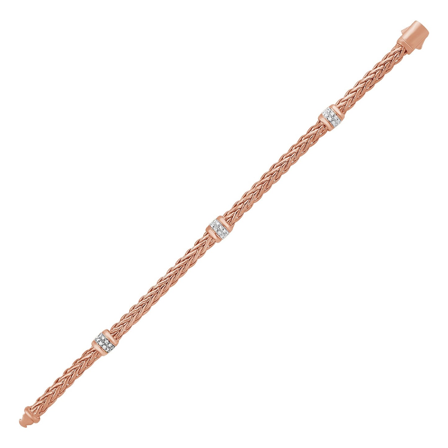 14K Rose Gold Woven Rope Diamond Bracelet (7.50")