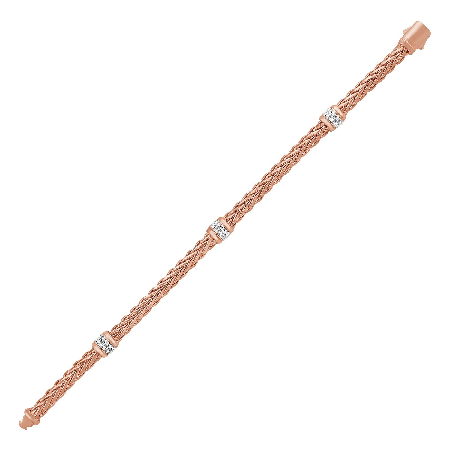 14K Rose Gold Woven Rope Diamond Bracelet (7.50")
