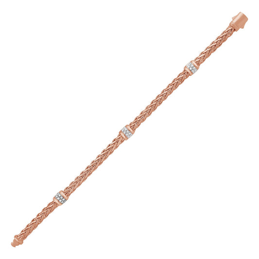 14K Rose Gold Woven Rope Diamond Bracelet (7.50")