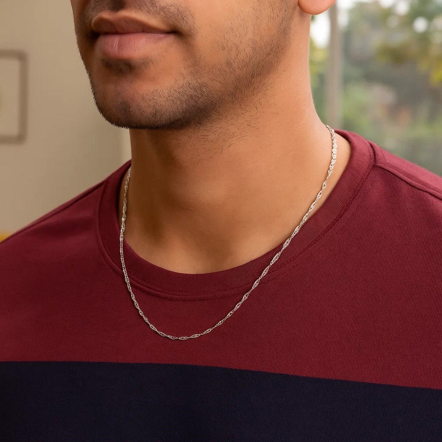 14K White Gold Singapore Chain Necklace (1.10 mm)