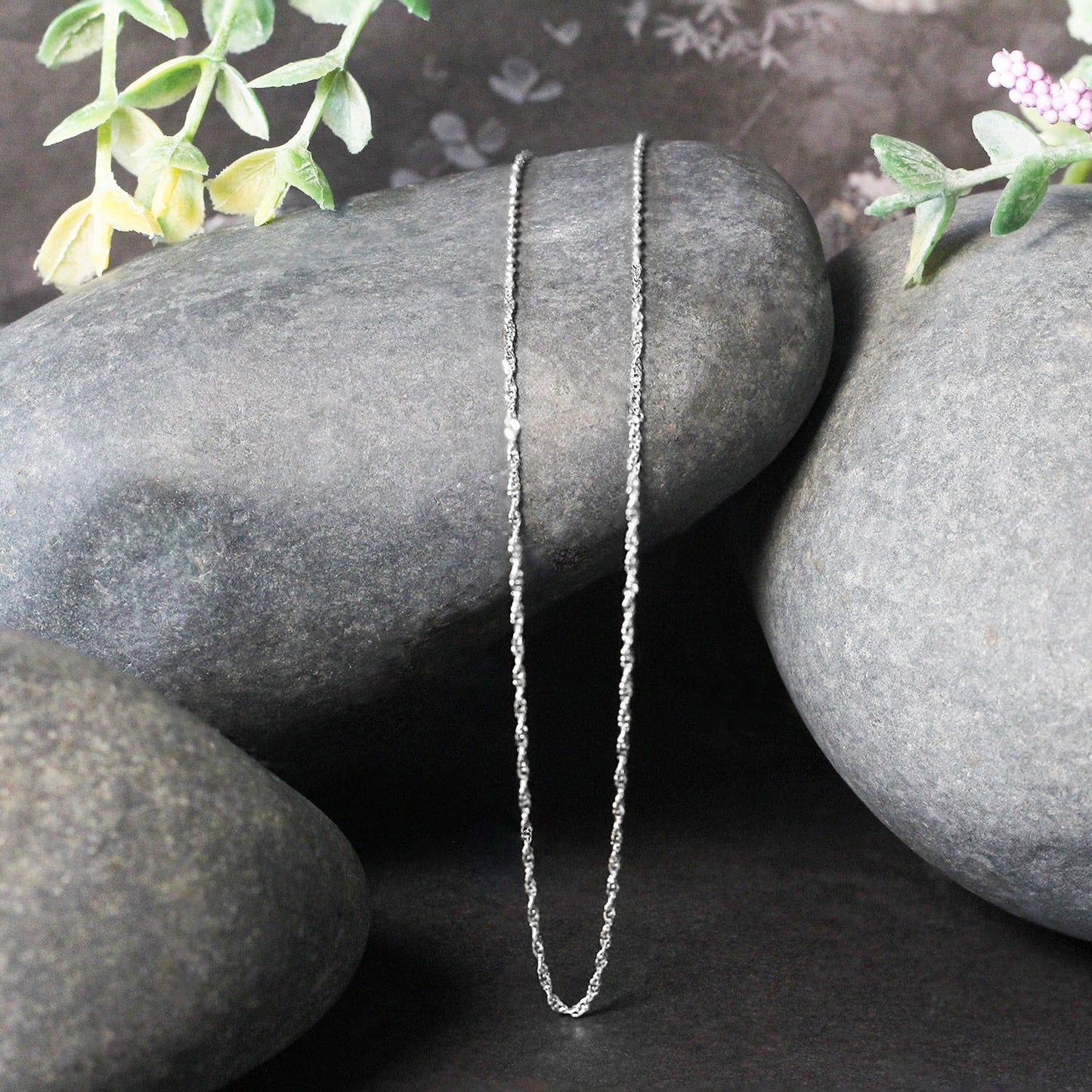 14K White Gold Singapore Chain Necklace (1.10 mm)