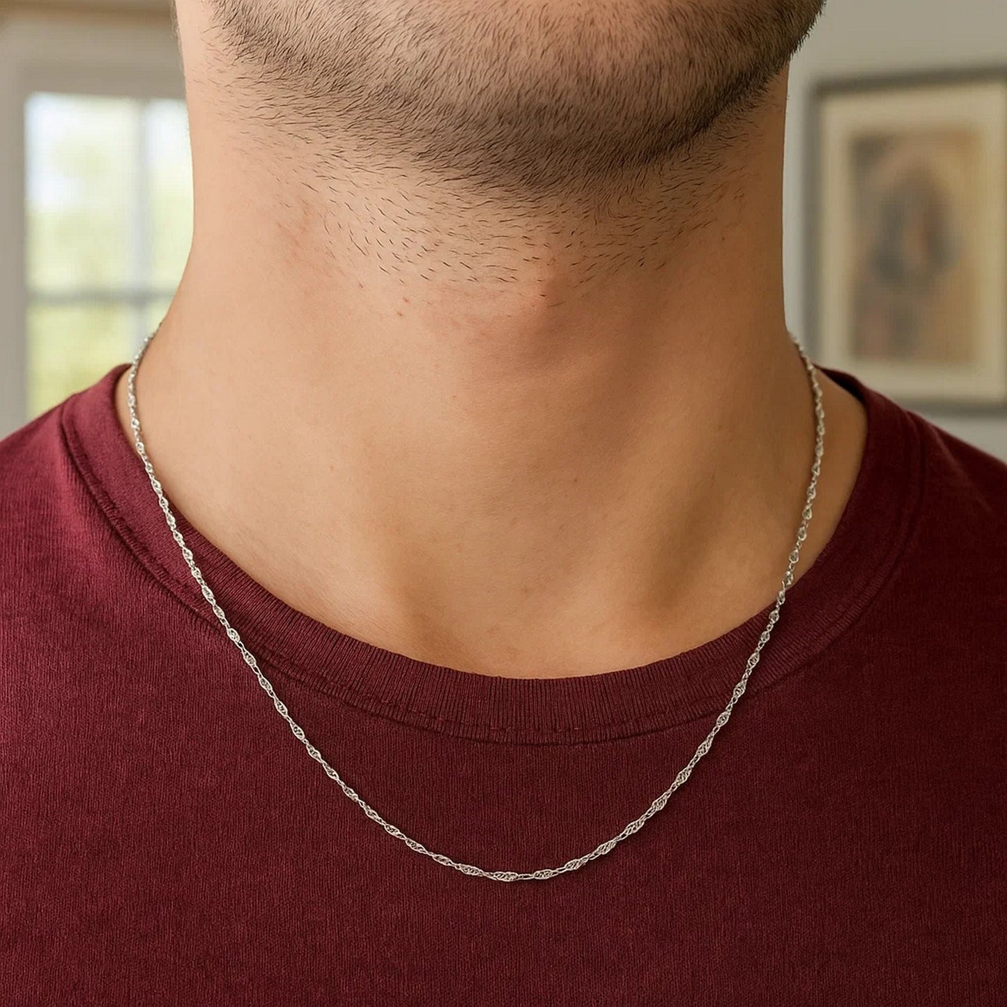 14K White Gold Singapore Chain Necklace (1.10 mm)