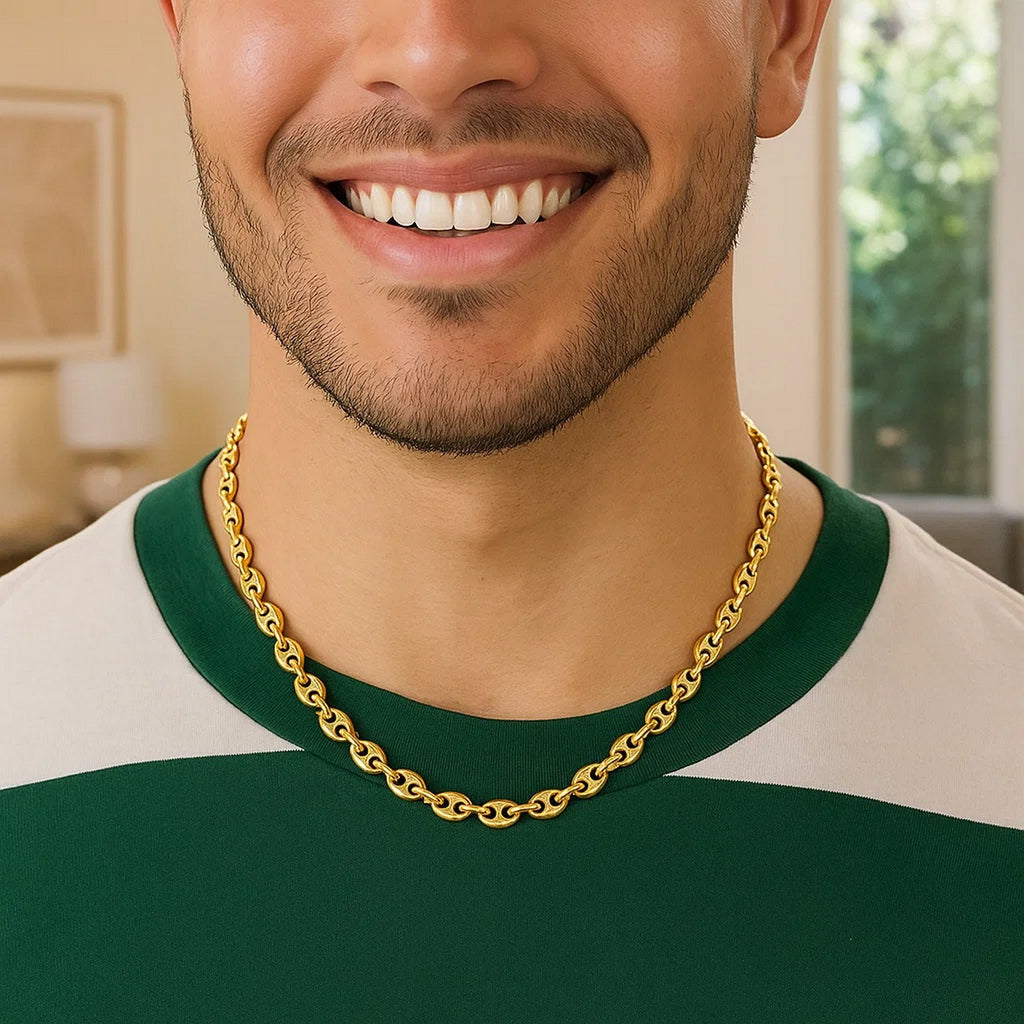 14K Yellow Gold Men's Puffed Mariner Link Chain Necklace – 18 to 24 Inches – 14K Gold