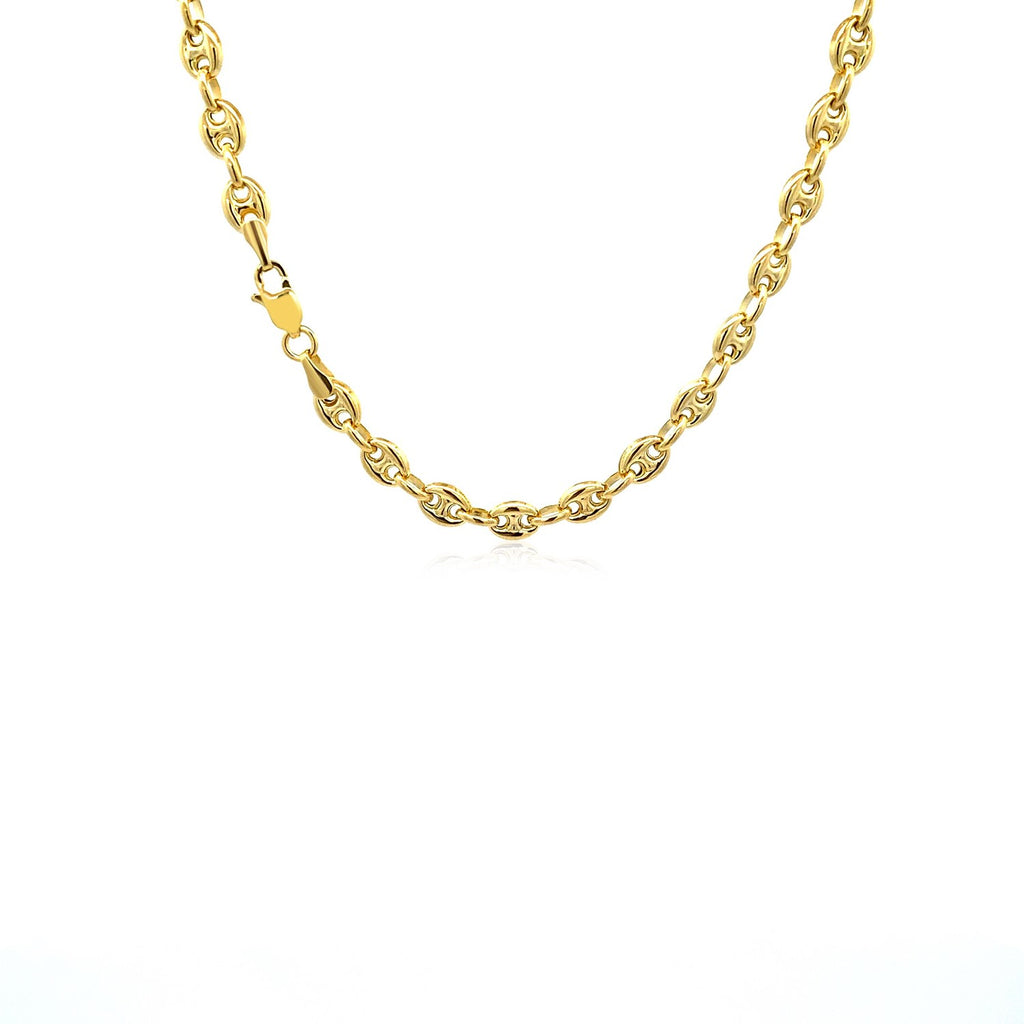 14K Yellow Gold Men's Puffed Mariner Link Chain Necklace – 18 to 24 Inches – 14K Gold