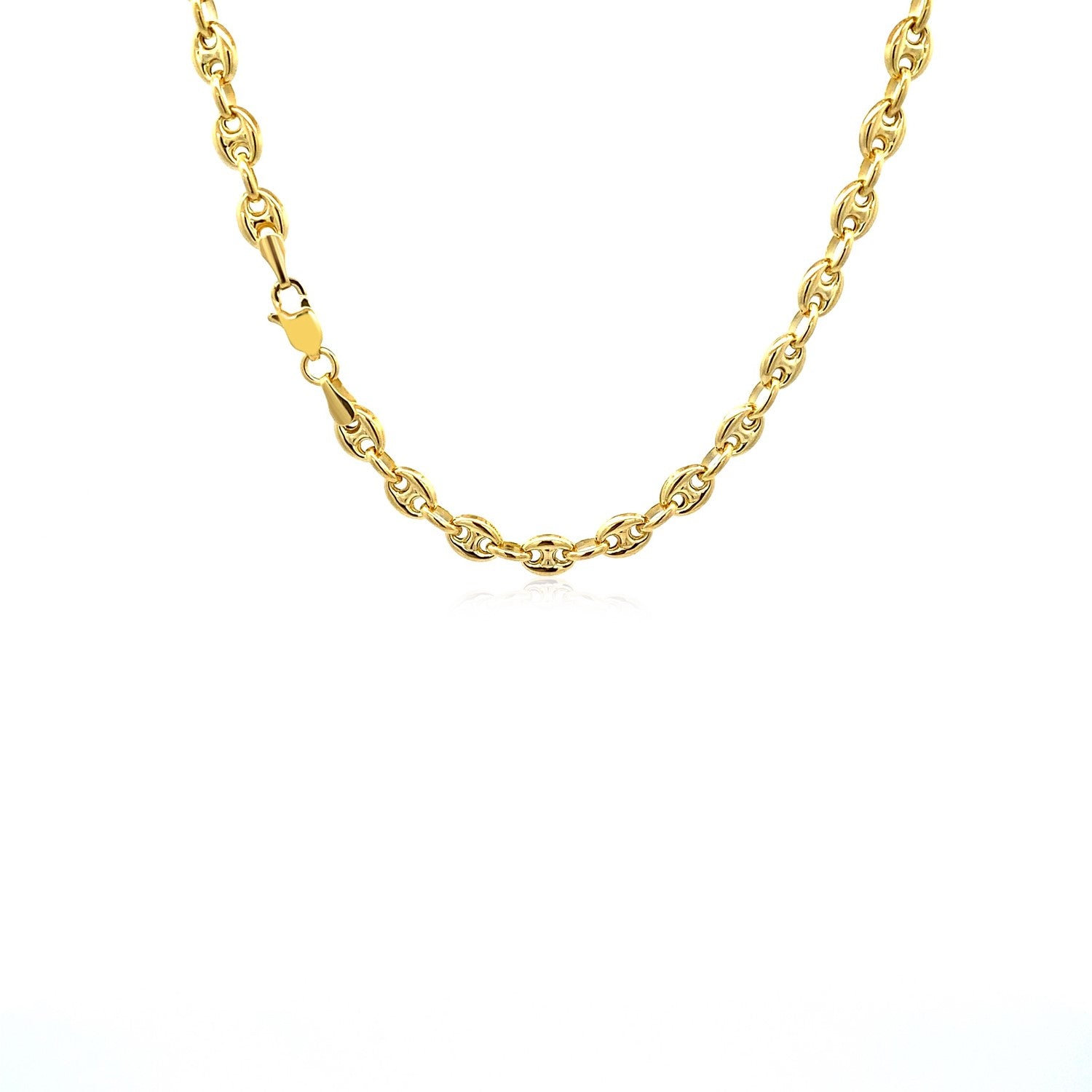 14K Yellow Gold Men's Puffed Mariner Link Chain Necklace – 18 to 24 Inches – 14K Gold