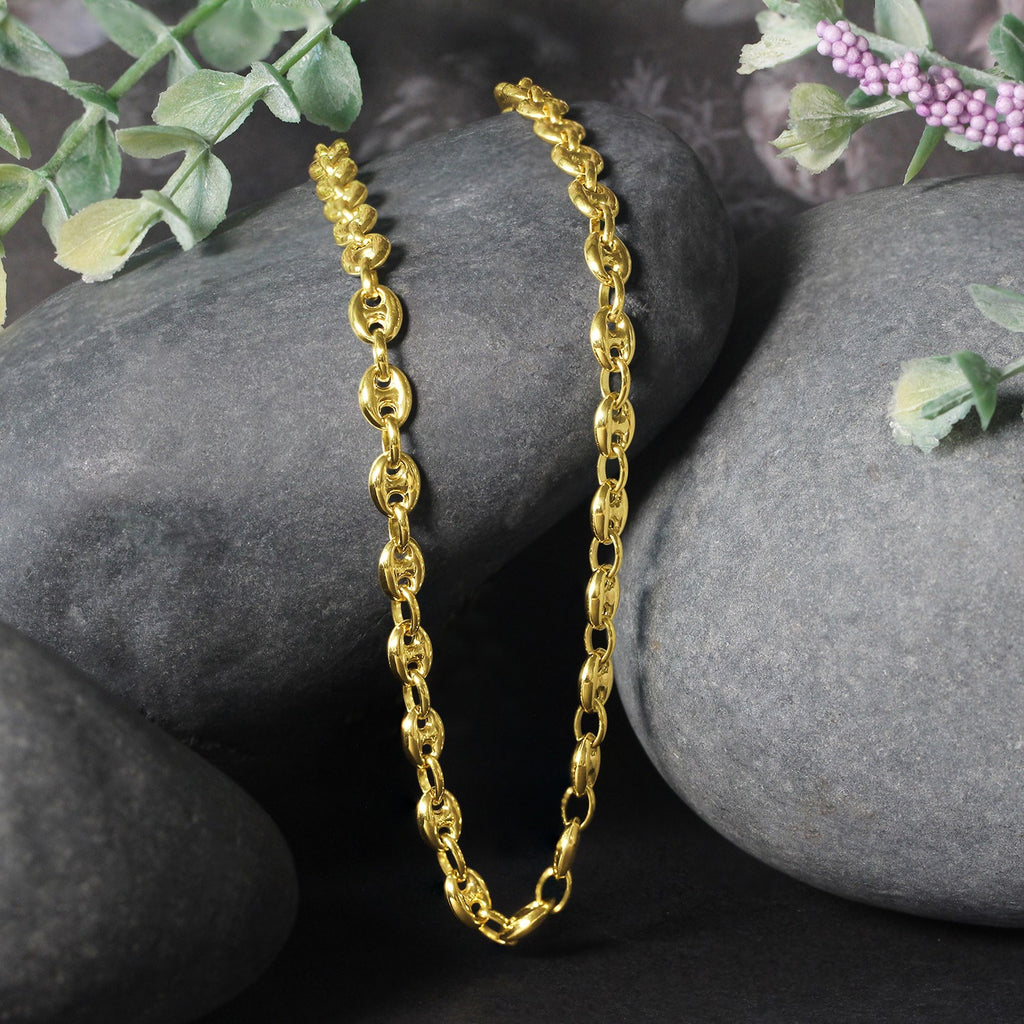 14K Yellow Gold Men's Puffed Mariner Link Chain Necklace – 18 to 24 Inches – 14K Gold