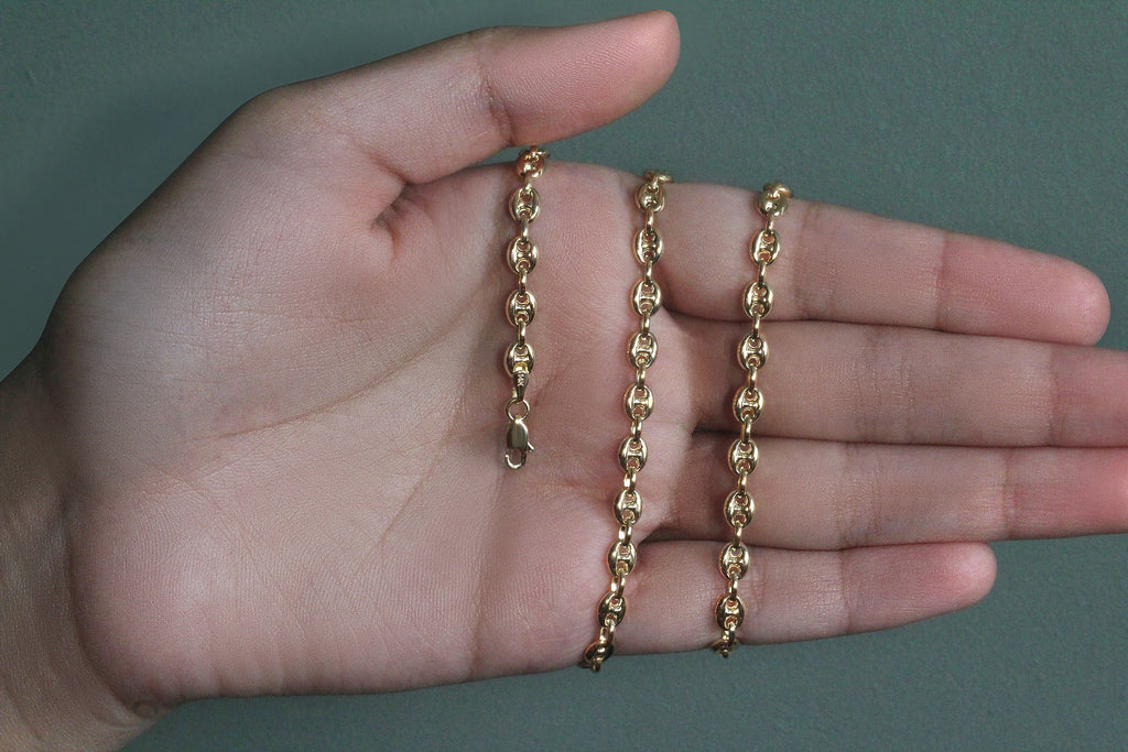 14K Yellow Gold Men's Puffed Mariner Link Chain Necklace – 18 to 24 Inches – 14K Gold