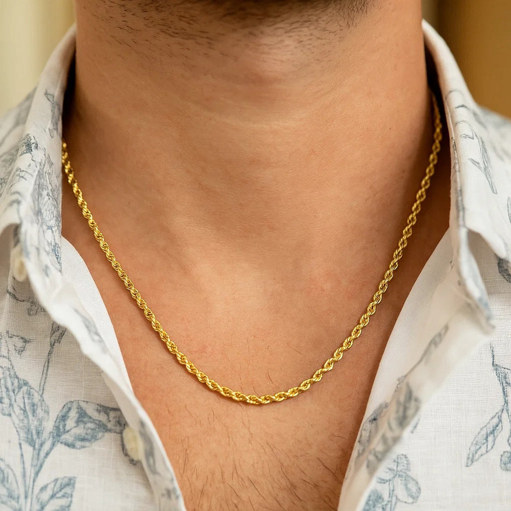 14K Yellow Gold Solid Diamond Cut Rope Chain Necklace (2.75 mm)