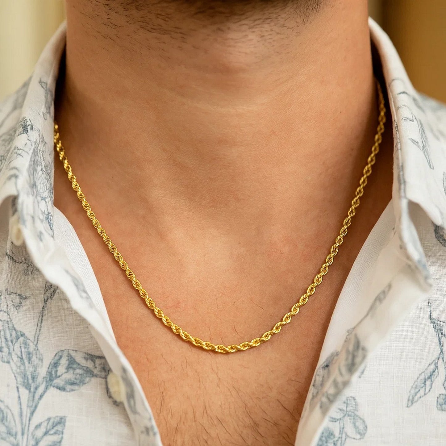 14K Yellow Gold Solid Diamond Cut Rope Chain Necklace (2.75 mm)