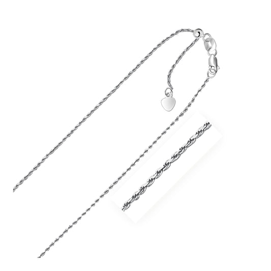 10K White Gold Adjustable Rope Chain Necklace with Heart Dangle (0.95 mm)