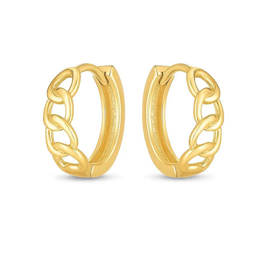 14k Yellow Gold Curb Huggie Hoop