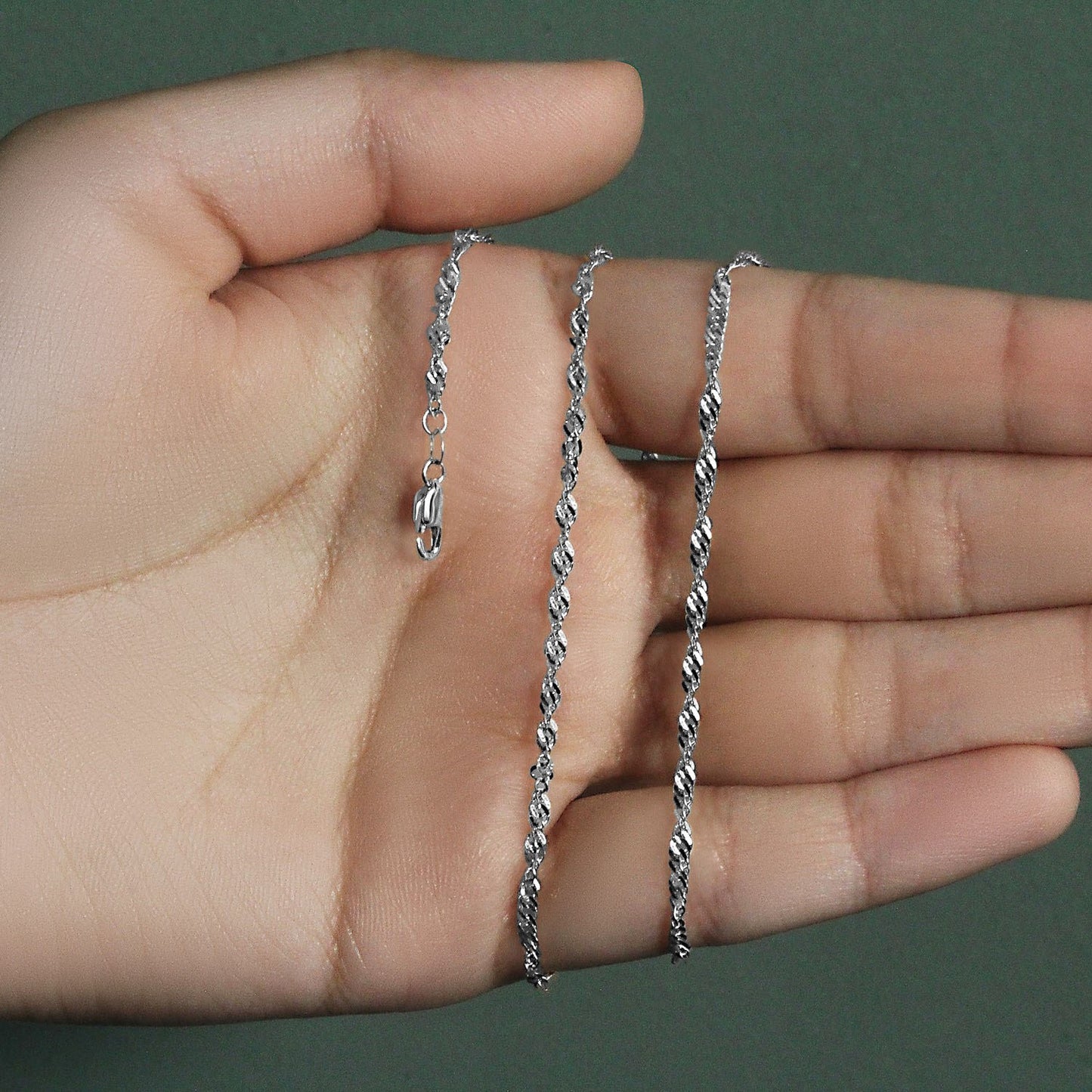 14K White Gold Singapore Chain Necklace (2.10 mm)
