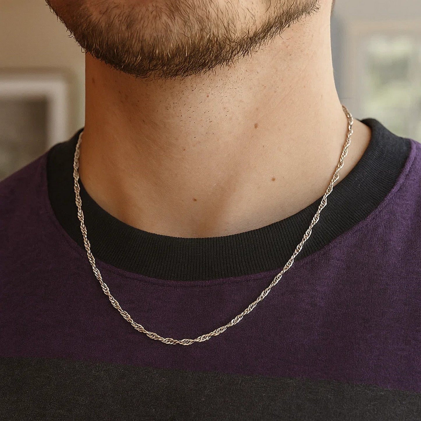 14K White Gold Singapore Chain Necklace (2.10 mm)