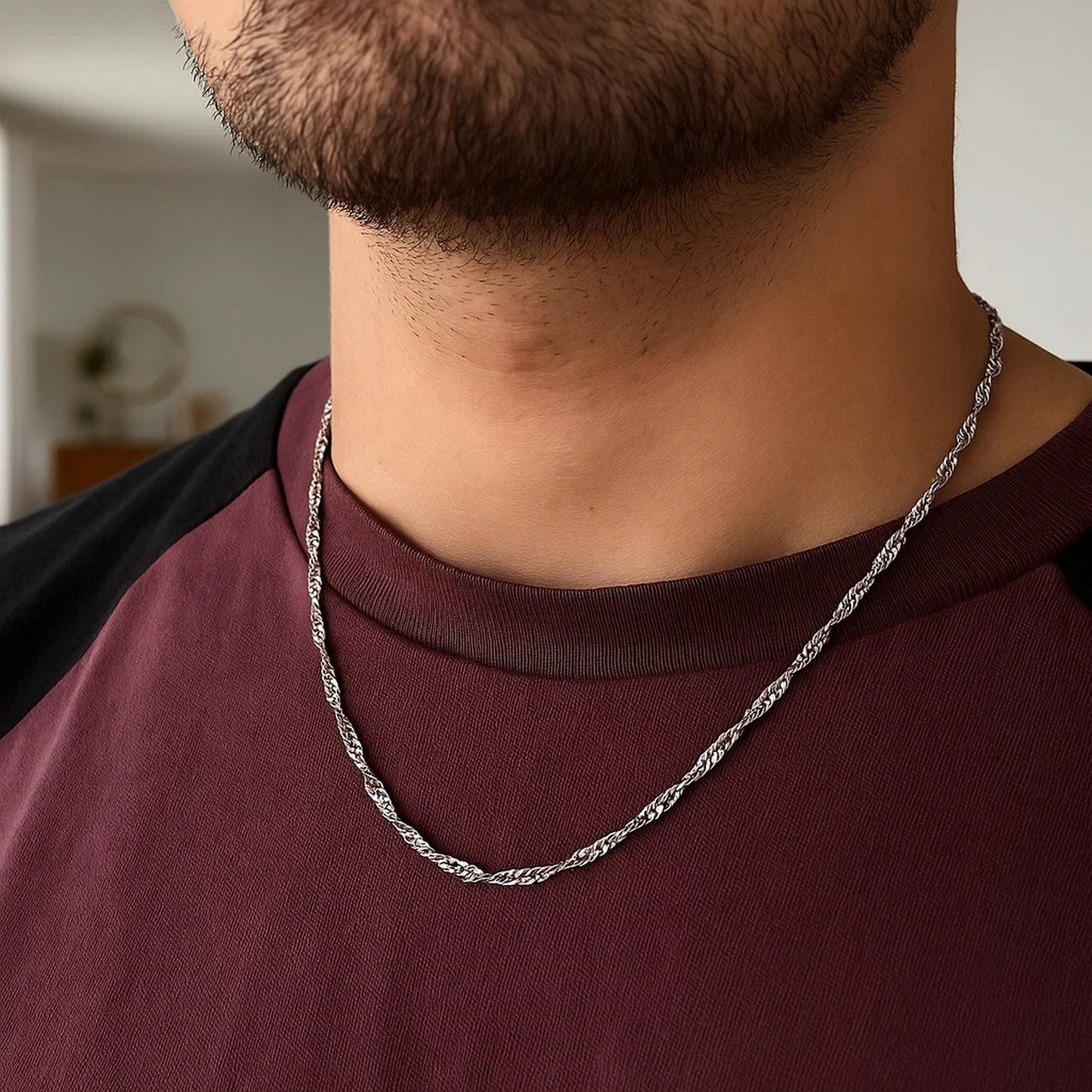 14K White Gold Singapore Chain Necklace (2.10 mm)