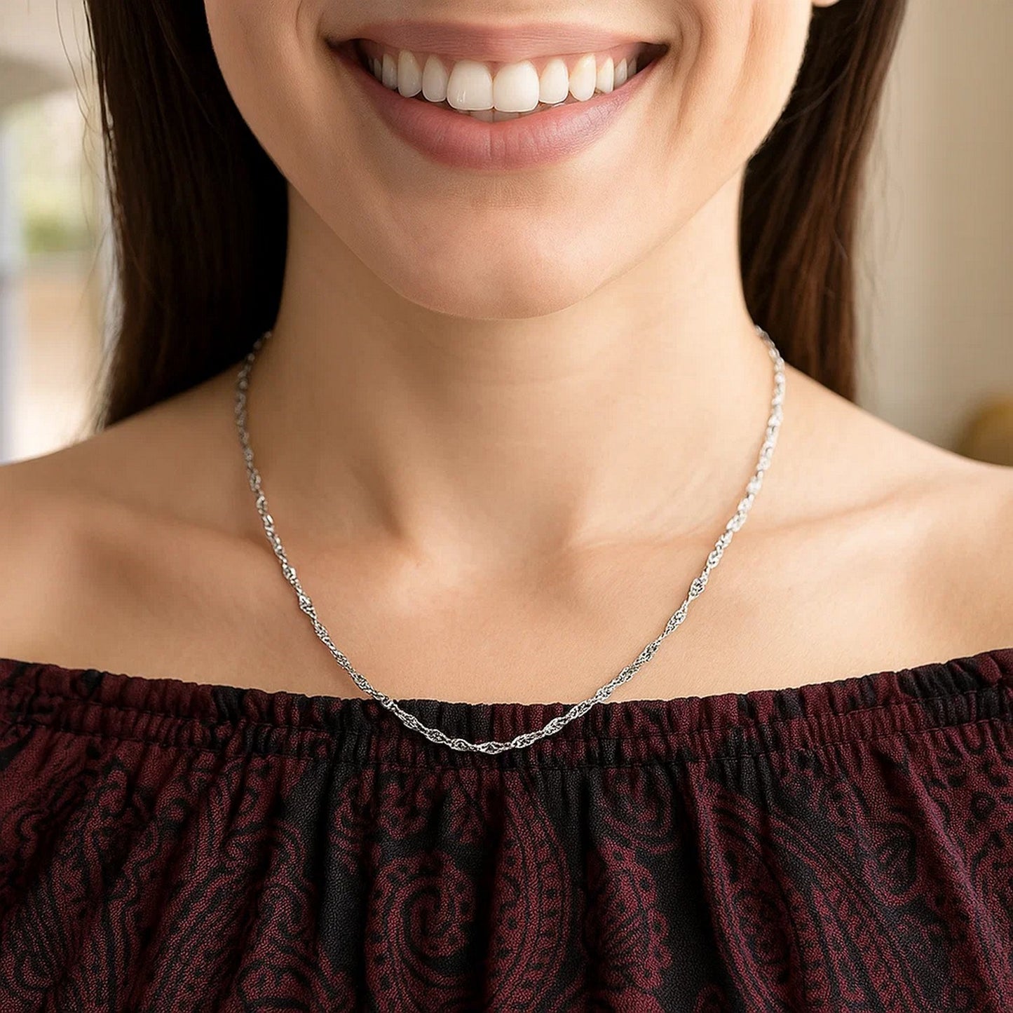 14K White Gold Singapore Chain Necklace (1.80 mm)