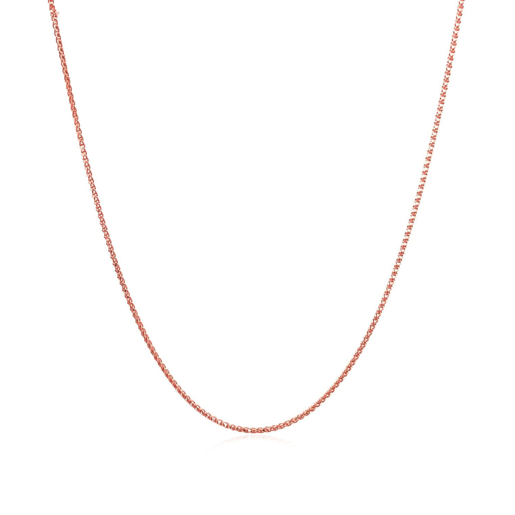 14K Rose Gold Diamond Cut Round Wheat Chain – 0.70mm, Solid Gold