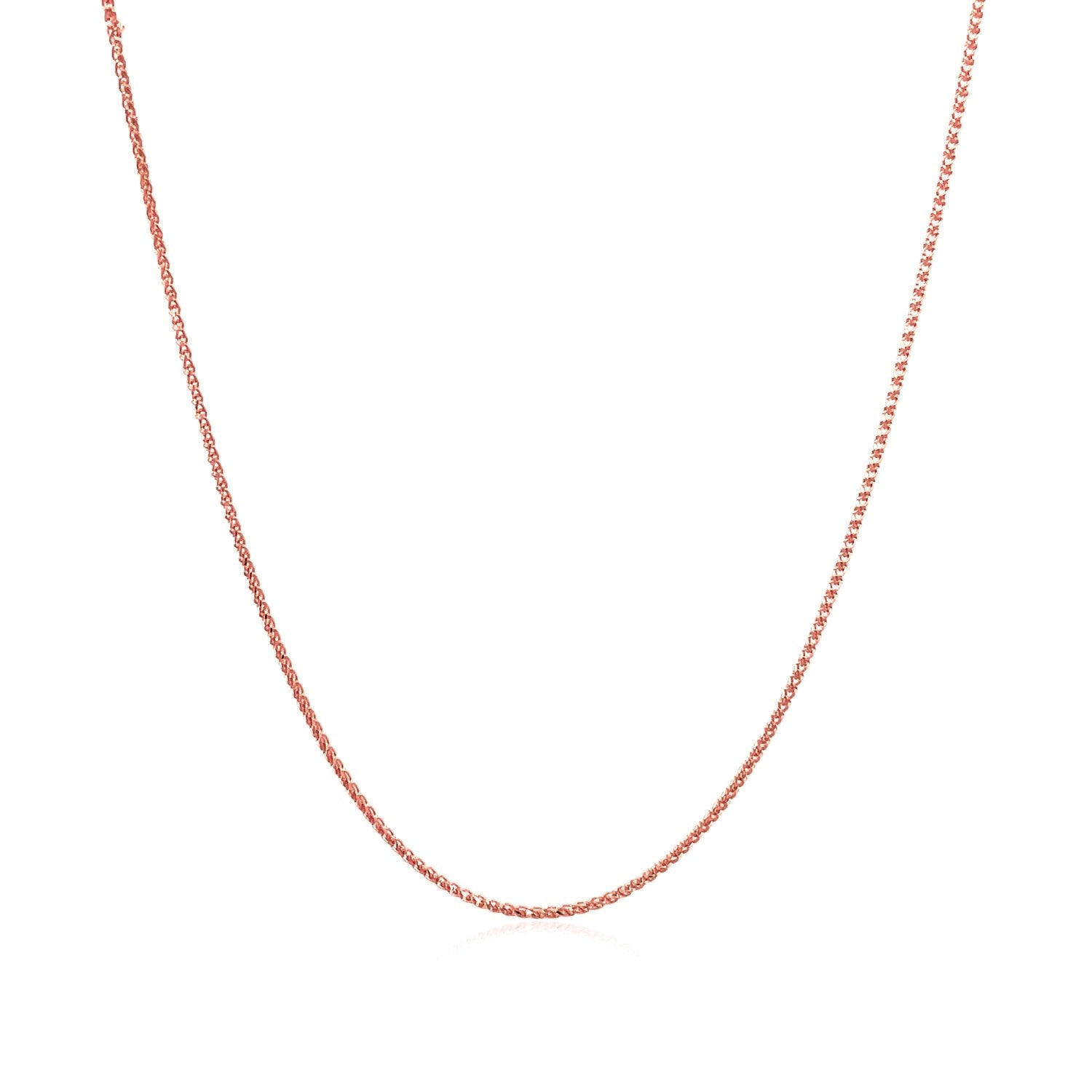 14K Rose Gold Diamond Cut Round Wheat Chain – 0.70mm, Solid Gold