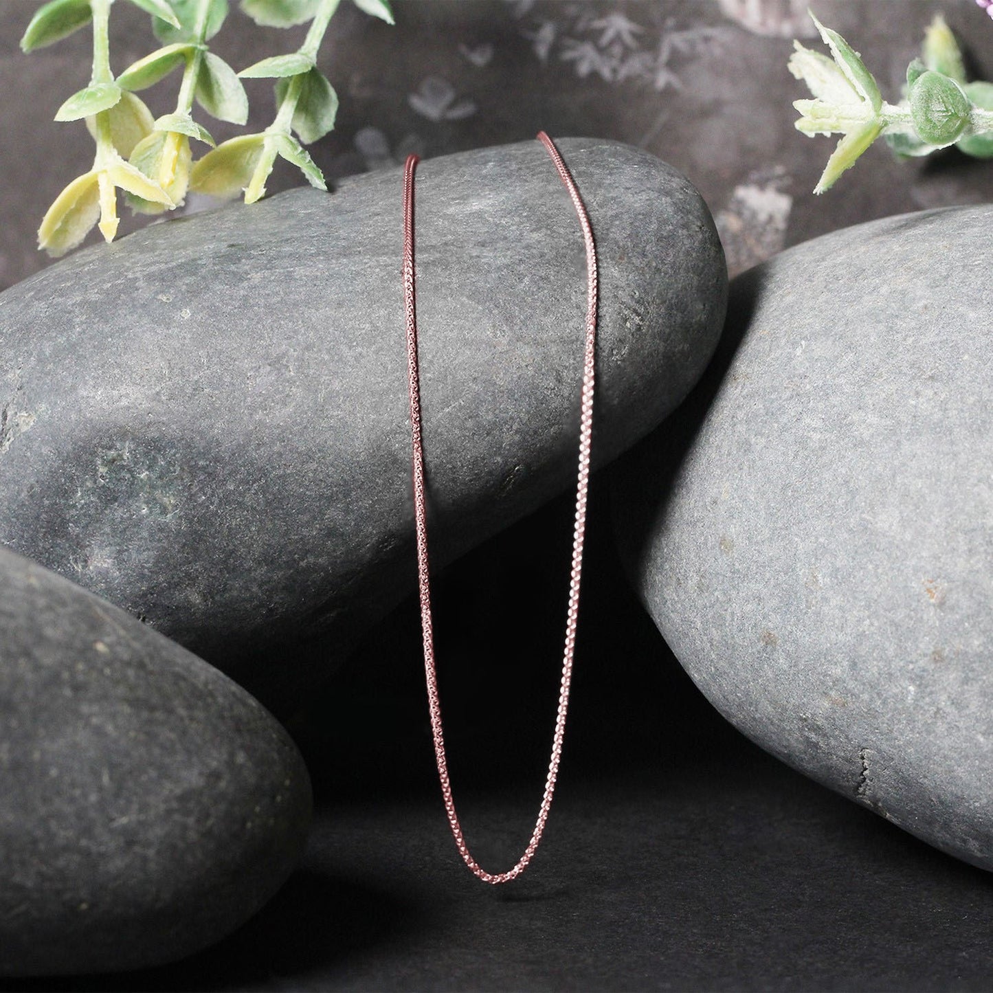 14K Rose Gold Diamond Cut Round Wheat Chain Necklace (0.70 mm)