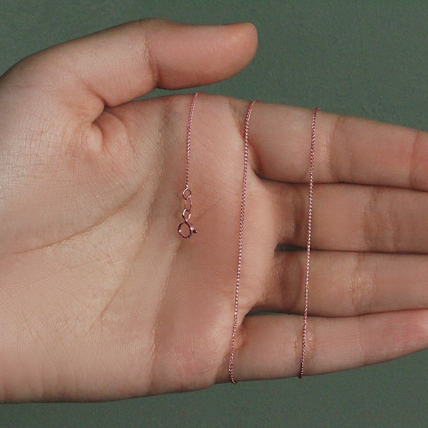14K Rose Gold Diamond Cut Round Wheat Chain Necklace (0.70 mm)