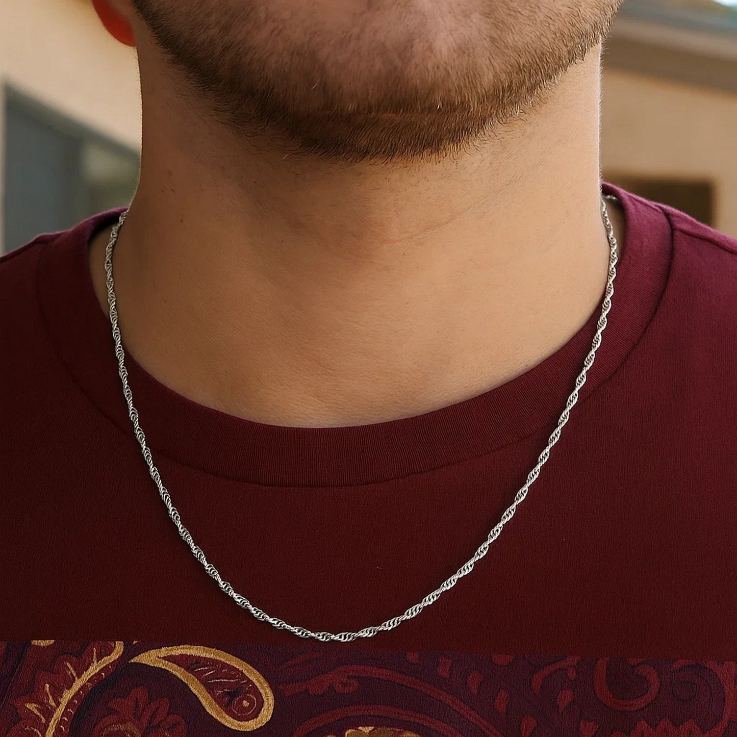14K White Gold Singapore Chain Necklace (1.30 mm)