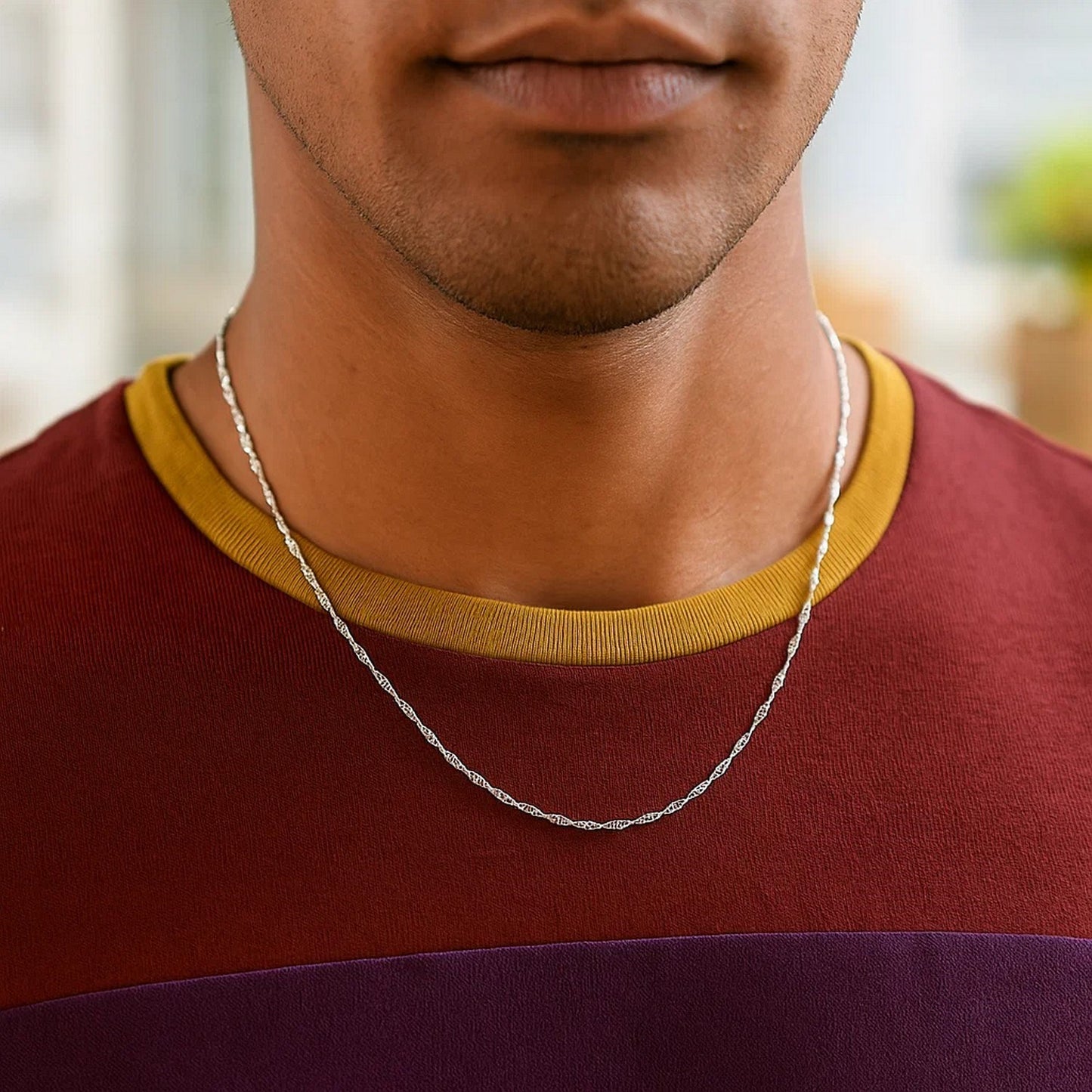 14K White Gold Singapore Chain Necklace (1.30 mm)