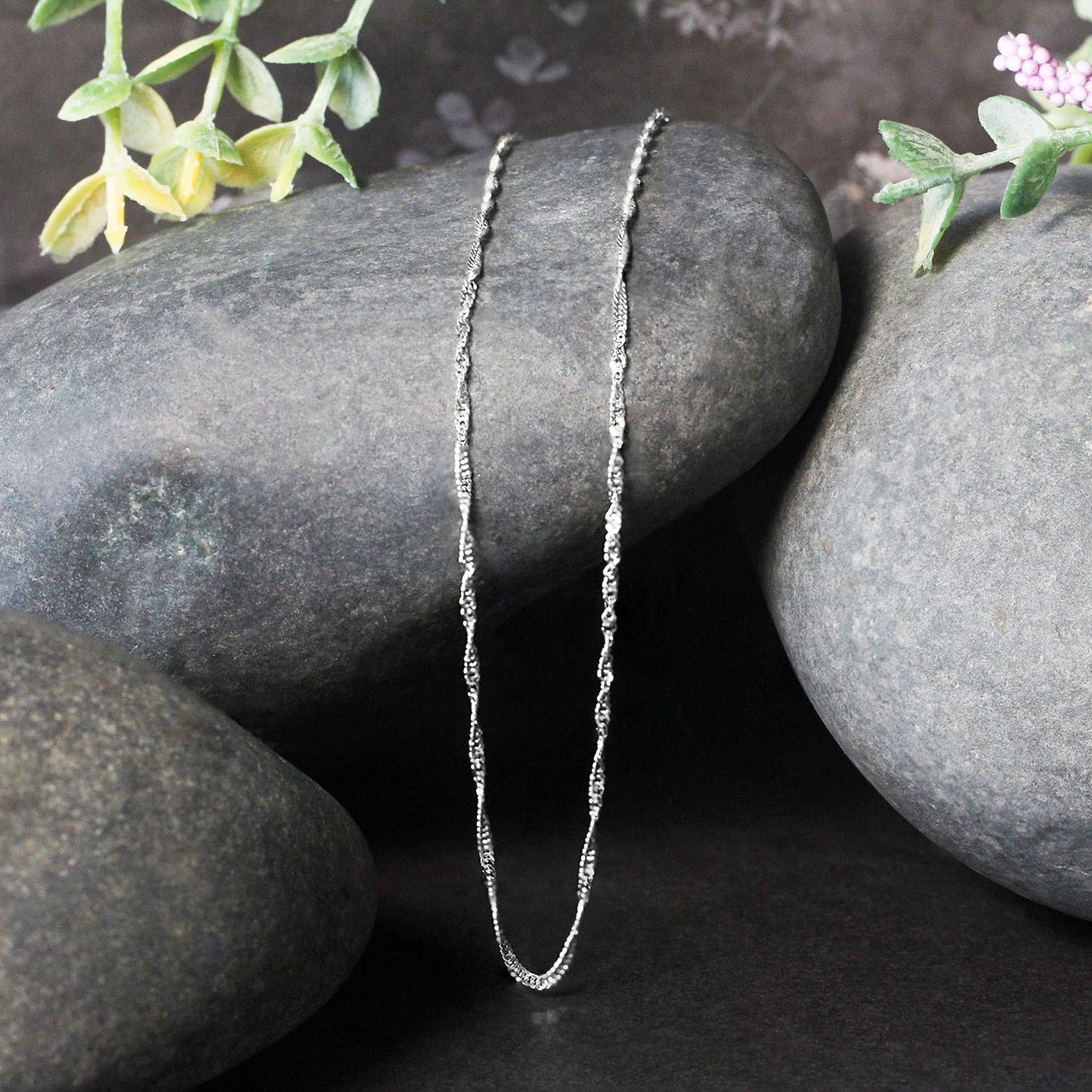 14K White Gold Singapore Chain Necklace (1.30 mm)