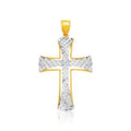 14K Two Tone Gold Diamond Cut Cross Pendant