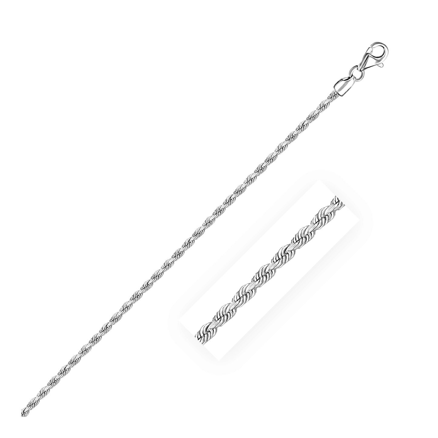 14K White Gold Solid Diamond Cut Rope Chain Necklace (2.00 mm)