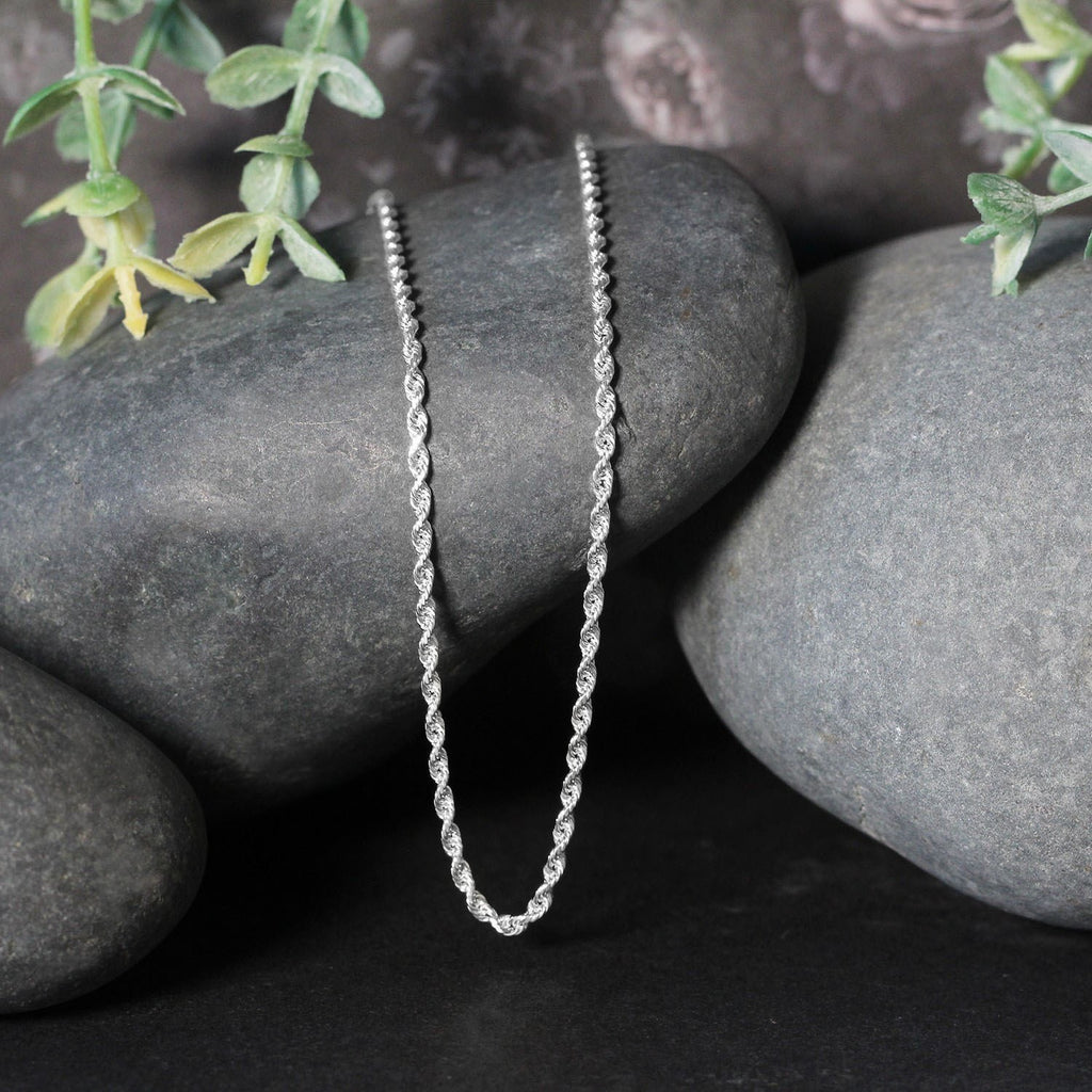 14K White Gold Solid Diamond Cut Rope Chain Necklace (2.00 mm)